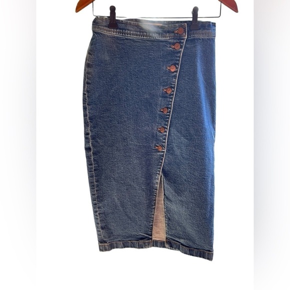 Madewell Asymmetrical Button Jean Skirt 26 - Picture 2 of 8